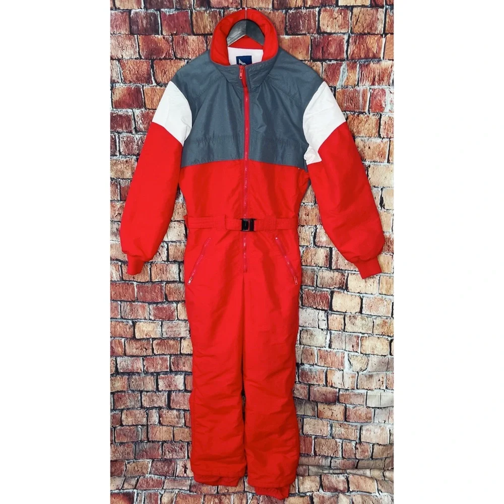 Vtg 80s Serac Tactel One Piece Ski Suit Snow Bib Snowsuit Retro Women’s 40 US 8 - Picture 1 of 8